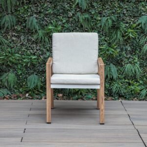 wooden chair with white fabric